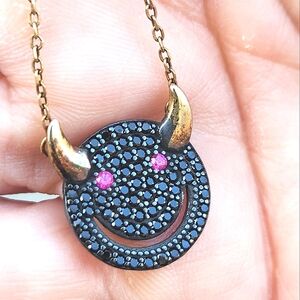 Saks Fifth Avenue SS Vermeil Smiling Devil Necklace w/Swarovski Crystals